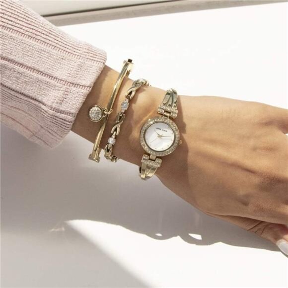 Women\'s Premium Crystal Accented Bangle Watch and Bracelet Set main image 5
